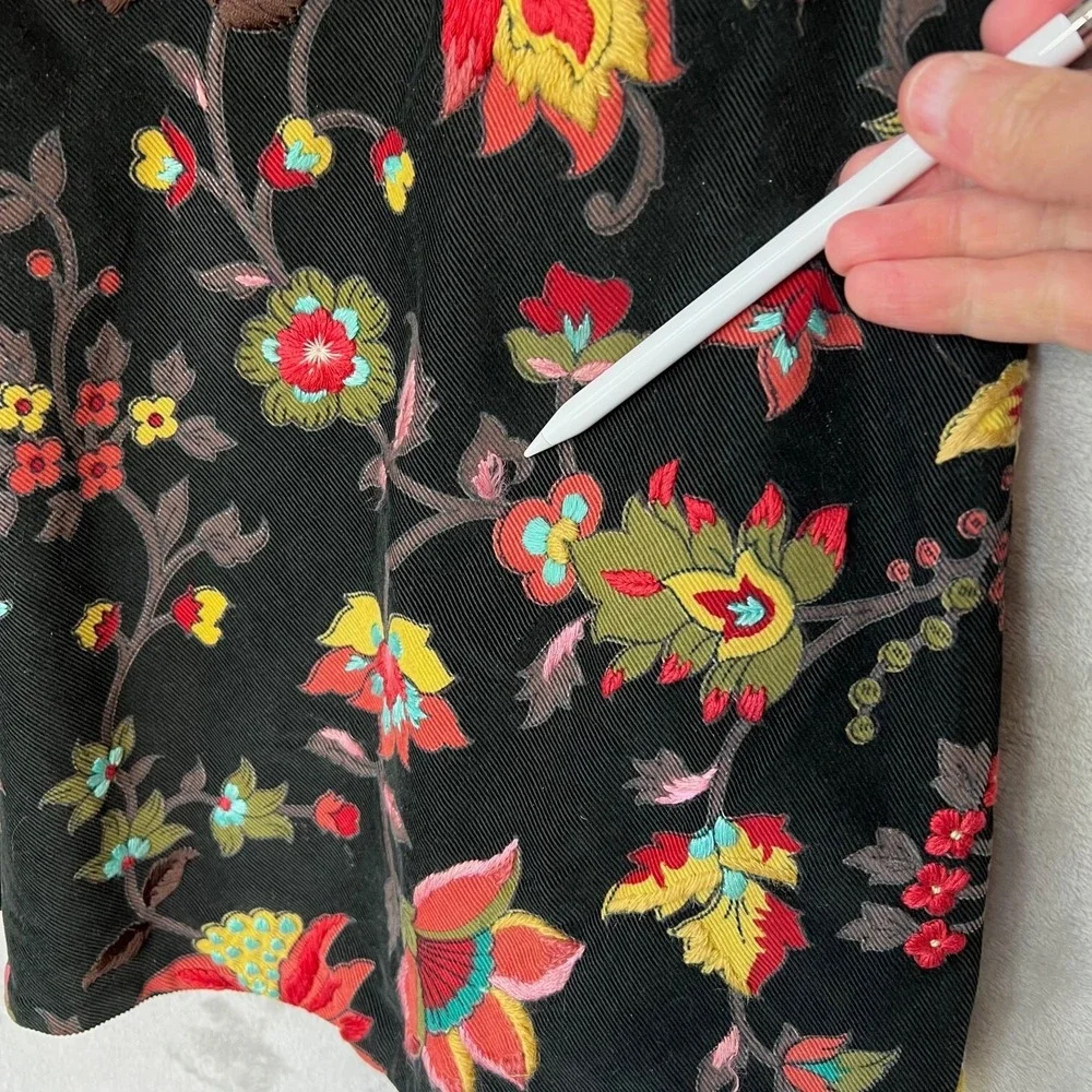 Megan Park‎ England Skirt Womens Corduroy Black Embroidered Boho Floral Y2K